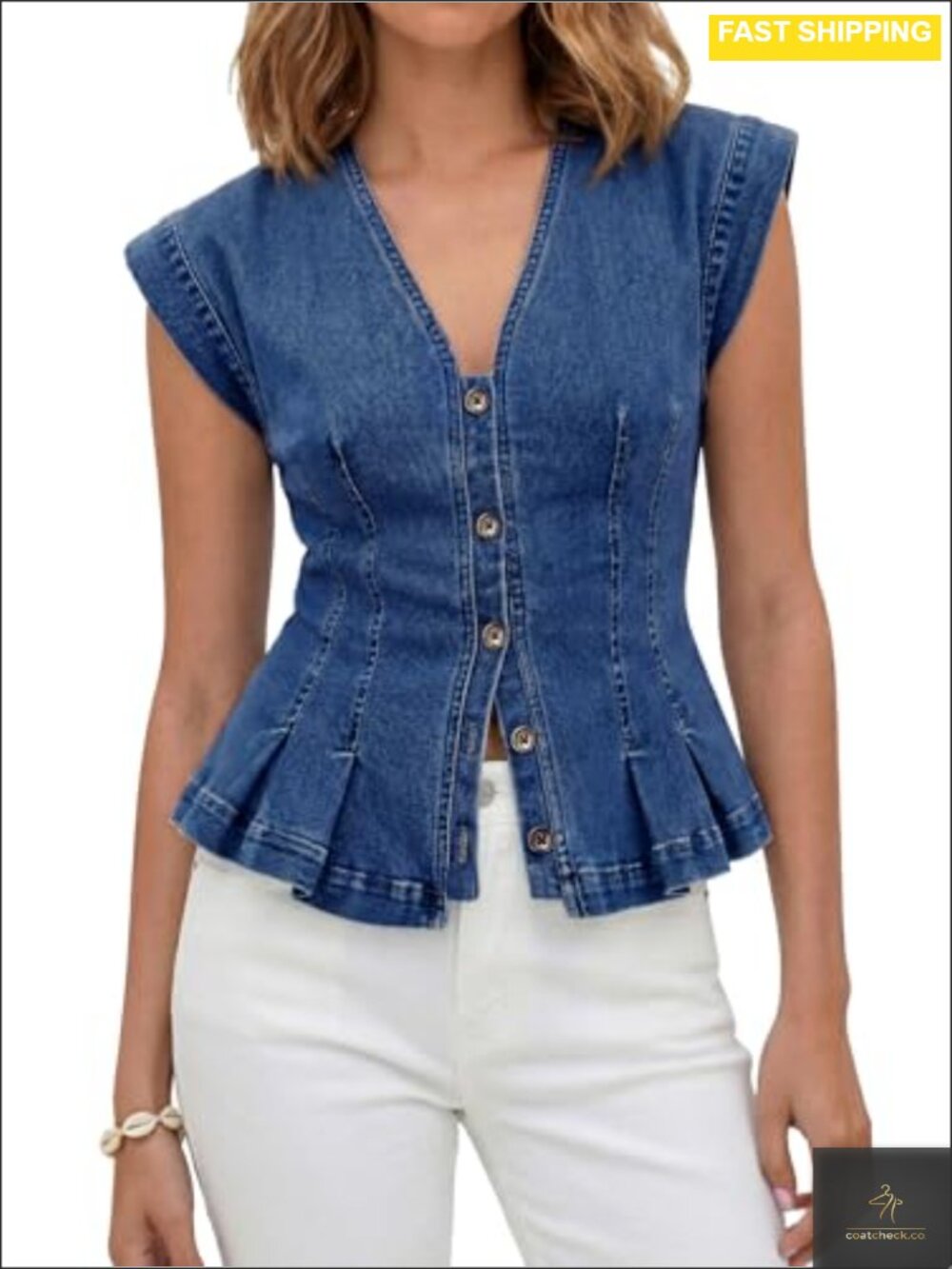 Y2K Fitted Pleated Denim Vest Summer Casual Jean Top